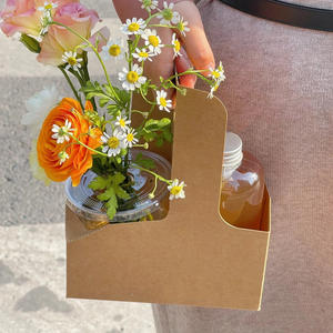 صندوق هدايا محمول للقهوة والزهور مع شعار مخصص، صندوق حمل للكيك والزهور يسع كوبين أو 4 أكواب مع مقبض - Product Image 5