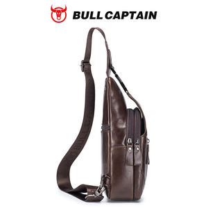 Sac bandoulière en cuir pour homme BULL CAPTAIN, sac messager à bandoulière avec logo embossé, fermeture à glissière, utilisation quotidienne, toutes saisons, sac de poitrine - Product Image 4