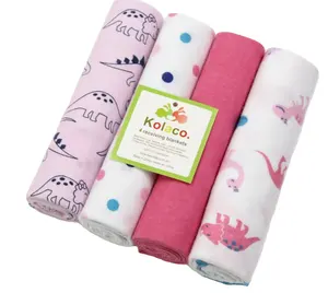 Manta de algodón con estampado personalizado para bebé, paquete de 4 unidades de manta de bebé de franela de algodón supersuave, 100 hojas, venta al por mayor