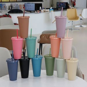 Vaso de Plástico PP Multicolor Personalizado al por Mayor, de Una Sola Capa, 700 ml, Gran Capacidad, con Pajita, Taza de Agua Moderna - Product Image 3