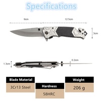 Couteau de camping pliant de secours de poche avec lame en acier 3Cr13, coupe-corde, brise-vitre et manche G10, pour l'extérieur, vente en gros pour petites commandes