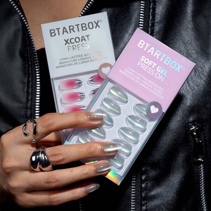 BTARTBOX Uñas Postizas de Diseño Ojo de Gato Cromado con Pegamento, Uñas Postizas Cortas de Almendra Hechas a Mano, de Lujo, en Gel - Product Image 1