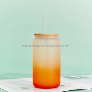 Mug à bière en verre givré/transparent minimaliste, écologique, 12oz/16oz, vierge pour sublimation, avec couvercle et paille, en stock, expédition depuis entrepôt USA - Product Image 3
