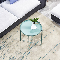 Tables d'appoint rondes bon marché de couleur noire pour le salon et les chambres à coucher, table d'appoint moderne en métal, table basse pliable