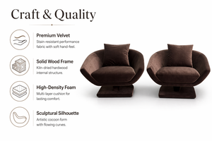 <span class=keywords><strong>Fauteuil</strong></span> <span class=keywords><strong>pivotant</strong></span> esthétique en velours marron chocolat, avec assise sculpturale en forme de coquille et base sur piétement, pour salon d'appartement moderne - Product Image 5