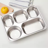 Plateau de nourriture Offre Spéciale de qualité commerciale-Plaque de riz à 5 compartiments en acier inoxydable 304 pour cafétérias et restauration institutionnelle