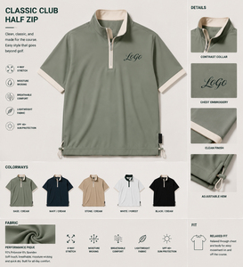 เสื้อกอล์ฟแขนสั้นคอซิป ¼  แบรนด์หรู  ดีไซน์ตัดต่อสีสัน  น้ำหนักเบา ยืดหยุ่นได้  สำหรับผู้ชาย - Product Image 3