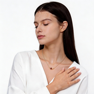 Collier de fête <span class=keywords><strong>Dan</strong></span> Jewelry de luxe en argent sterling 925 plaqué or avec grenat de laboratoire et pendentif fleur à griffes sur chaîne bambou - Product Image 2