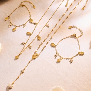 HJ Jewelry Multi Layers CZ collar largo chapado en oro Lariat <span class=keywords><strong>Y</strong></span> forma enlace cadena circón piedra collar pulsera conjunto para mujer - Product Image 2