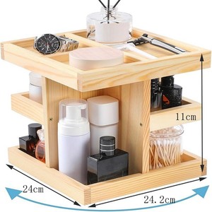 Rotating Solid Wood Cosmetic Organizer Tiered <b>Desktop</b> Storage For Makeup And Skincare Items Natural Wood Color - Product Image 3