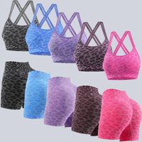 Taille haute femmes grande taille vêtements de sport mode transfrontalière imprimé léopard Yoga Shorts Push-Up Camisole Fitness ensemble solide