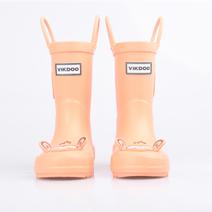 Bottes de pluie en caoutchouc pour enfants orange avec un motif représentant des petits singes et des bananes - Product Image 2