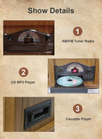Lecteur de gramophone à l'ancienne avec cassette de CD SD USB sans fil BT disques vinyles rétro platine vinyle lp