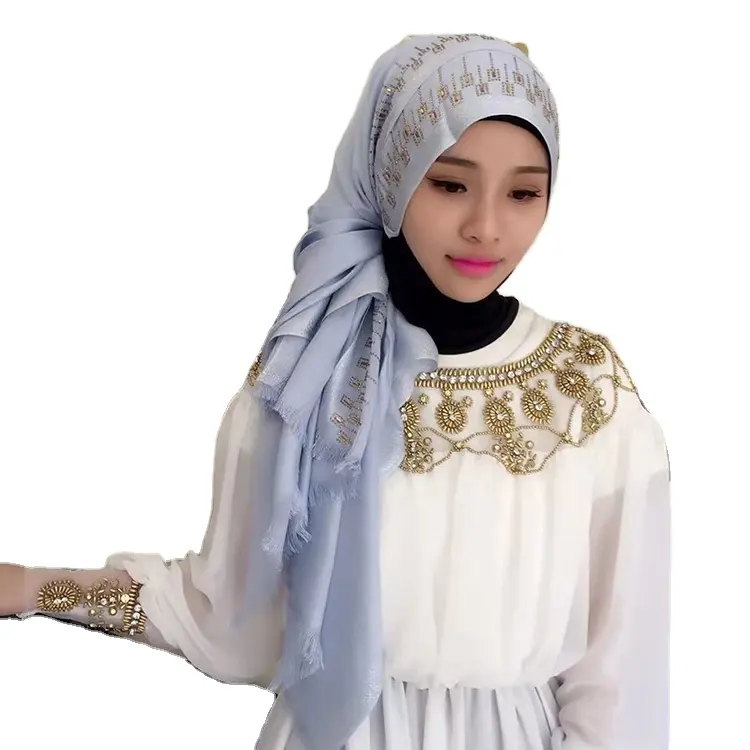 French headscarf erect hot drill long scarf plain cotton stones muslim hijab scarf