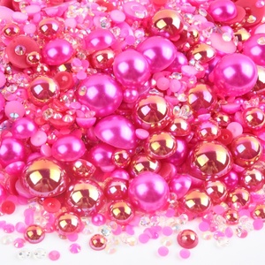 OLeeya 100g Perles demi-rondes en ABS de tailles variées, perles plates, couleurs mélangées, strass en résine, artisanat de Noël, décoration pour nail art DIY - Product Image 4