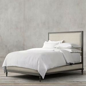 Lit double rétro en bois avec poteaux en spirale et tête de lit incurvée, style Wabi-Sabi pour chambre principale - Product Image 3