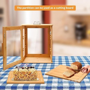 <b>Bamboo</b> Bread Box Double Layer Acrylic Transparent Handle Storage <b>Container</b> For Kitchen Bread Display - Product Image 2