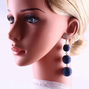 Bohemian Handmade Ball Earrings Jewelry Dark Blue Boho Long Ball Drop Earrings For Women