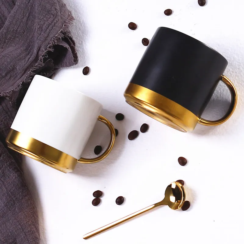 Luxury design exquisite porcelain custom logo coffee mug with gold handle