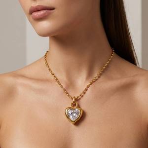 JUSNOVA Collana in Acciaio Inossidabile Placcato Oro PVD 18K con Ciondolo a Cuore e Goccia CZ, Gioielli Anti-Appannamento - Product Image 6