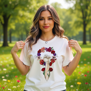 T-shirt da donna a maniche corte con stampa floreale, 100% cotone, girocollo, casual, primavera estate, regalo femminista - Product Image 2