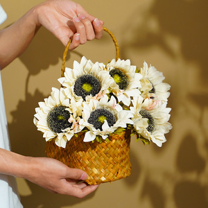 Ramillete de Girasoles Artificiales Ruilisi, Flores de Seda para Decoración de Bodas y Hogar, Amarillo Dorado, Otoño Blanco - Product Image 1