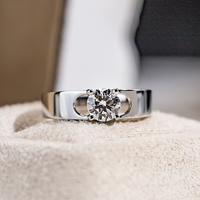 Messi Gems MSR-1678 1ct Runder Labor-Diamant Solitärring 18K Massives Weißgold Breiter Band-Verlobungsring für Männer und Frauen