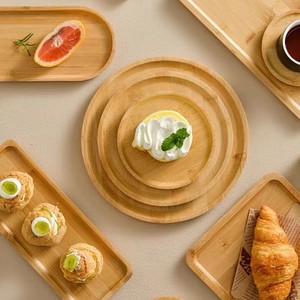 Plateau de service en bambou, assiette à dessert en bois, style japonais, design simple, couleur bois naturel, plateaux de service plats - Product Image 2