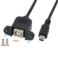 Prise femelle USB 2.0 B vers mini câble mâle USB 5 p 5 broches câbles de données blindés pour appareil photo et imprimante d'ordinateur montage sur panneau