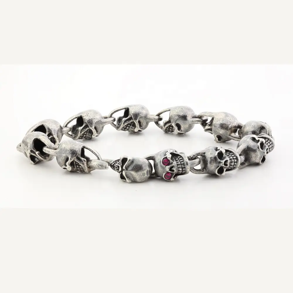 925 Sterling Silver Vintage Bracelet Men Punk Skull Skeleton Bracelet For Man