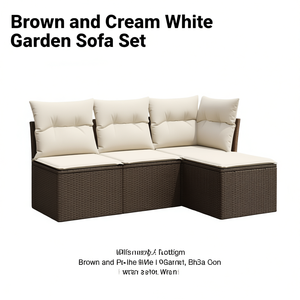 Ensemble de canapés de jardin en rotin Allsunny, marron, crème, blanc, résistant aux UV, rotin PE, coussins en mousse haute densité, imperméables - Product Image 1