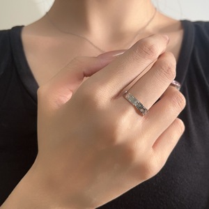 S925 Sterling Silver <b>Ring</b> Geometric <b>Open</b> Design Ice Crushing Texture Pave Setting Gift Jewelry - Product Image 1