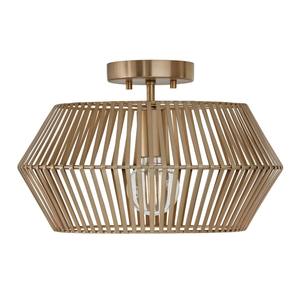 Lámpara de Techo Semi-Pendiente Hexagonal de Latón con Listones, Estilo Industrial Moderno |   Iluminación Minimalista para Comedor de Hotel y Área de Descanso - Product Image 1
