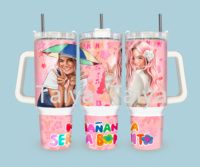 Gobelet isotherme grande capacité Karol G New Pink Hair 40oz avec poignée Stitch, double paroi