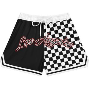 Men's Los Angeles Checkerboard Mesh Athletic Shorts Quick Dry Basketball Gym Workout Running Shorts <b>Black</b> White Pattern - Product Image 1