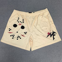 Shorts de basketball respirants à séchage rapide en maille polyester avec imprimé flamme, taille élastique, taille mi-haute, logo avant, pour homme, style streetwear