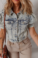 Veste en jean à simple boutonnage pour femmes Badge respirant rempli de coton Vêtements Streetwear d'hiver Motif solide Style d'été