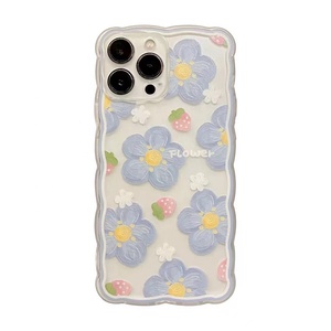 Art wavy blue flower Strawberry cute custodia posteriore morbida in silicone per <span class=keywords><strong>iphone</strong></span> xr xs max 14 13 12 <span class=keywords><strong>11</strong></span> pro max 13 mini phone capa - Product Image 1