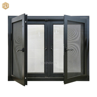 Fenêtre à double battant moderne en aluminium noir avec moustiquaire extérieure intégrée et vitrage clair à l'intérieur