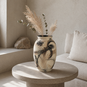 Grand vase en argile texturée fait main, <span class=keywords><strong>peinture</strong></span> abstraite à l'encre, poterie pour plantes séchées, ornement d'intérieur - Product Image 2