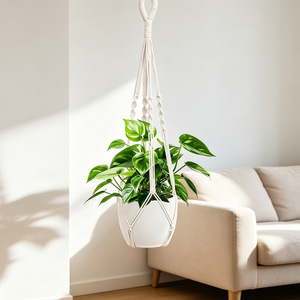 <span class=keywords><strong>Porte</strong></span>-plante suspendu <span class=keywords><strong>en</strong></span> <span class=keywords><strong>corde</strong></span> <span class=keywords><strong>de</strong></span> coton tissée à la main pour décoration murale - Product Image 3