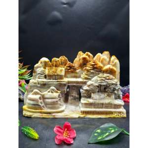 Escultura de paisaje estilo Shoushan de jade amarillo, obra maestra de Feng Shui con montañas y agua, peso 5520 g, decoración para el hogar - Product Image 1