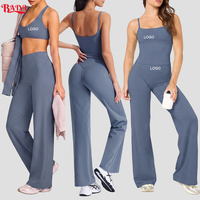 Ensemble de sport et yoga personnalisé avec logo – Sensation seconde peau, anti-humidité – Débardeur et pantalon évasé – Ensemble 2 pièces pour l'exercice et la gym