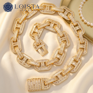 Collar de cadena cubana estilo hip hop con diamantes cultivados en laboratorio certificados por IGI, en oro, con incrustaciones de diamantes, para hombre. - Product Image 1