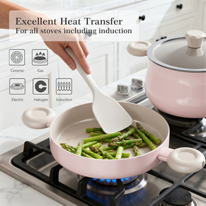 Multi-Functional Cookware Set Cream Color Frying <b>Pan</b> Steamer Pot With <b>Handle</b> Oven Safe Kitchen Set - Product Image 3