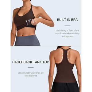 Camiseta deportiva acanalada para mujer FOXA con sujetador incorporado, diseño de bloques de color, espalda cruzada, para yoga, que absorbe el sudor, camisola atlética - Product Image 4