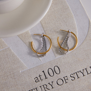 Pendientes de Aro con Borlas, Oro de 18K, Acero Inoxidable, Dos Tonos, Diseño Geométrico con Engaste de Canal, Joyería para Uso Diario - Product Image 4