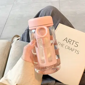 زجاجة مياه شفافة للشاي بلاستيكية للشرب صيفية للمكتب خارجية بشعار مصمم حسب الطلب