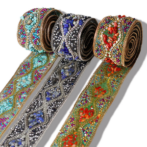 Sabuk Bohemian buatan tangan Diy renda Iron-on Rhinestones manik-manik etnik berlian pita batu permata Strip renda pemangkasan dengan halaman - Product Image 5
