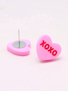 Lettere rosa XOXO amore abbraccio ME essere il mio cuore orecchini a bottone - Product Image 6
